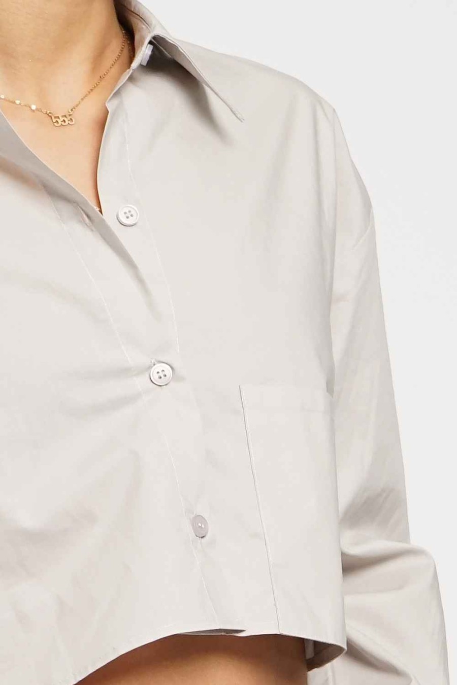 Women Sans Souci Long Sleeve Tops | Solid Poplin Cropped Shirt