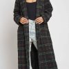 Women Sans Souci Coats | Long Plaid Coat Navy Combo