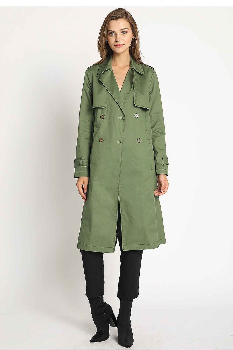 Women Sans Souci Coats | Double Breast Trench Coat Green