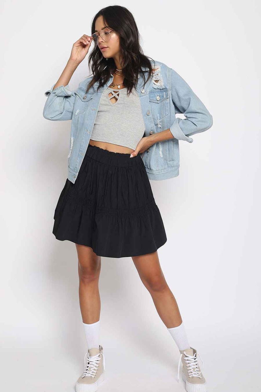 Women Sans Souci Skirts | Tiered Mini Skirt Black