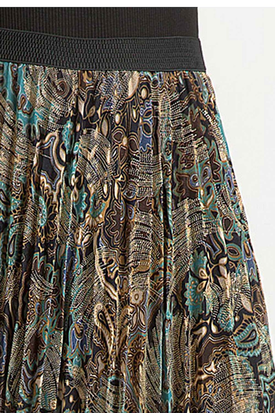 Women Sans Souci Skirts | Foil Print Pleated Skirt Black Green