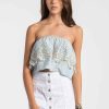 Women Sans Souci Strapless Tops | Embroidered Border Lace Tube Top Lt Blue