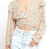 Women Sans Souci Long Sleeve Tops | Ruffle Ruched Floral Blouse