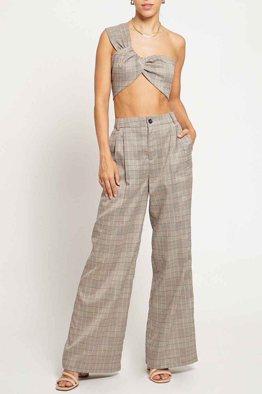 Women Sans Souci Crop Tops | One Shoulder Plaid Bralette