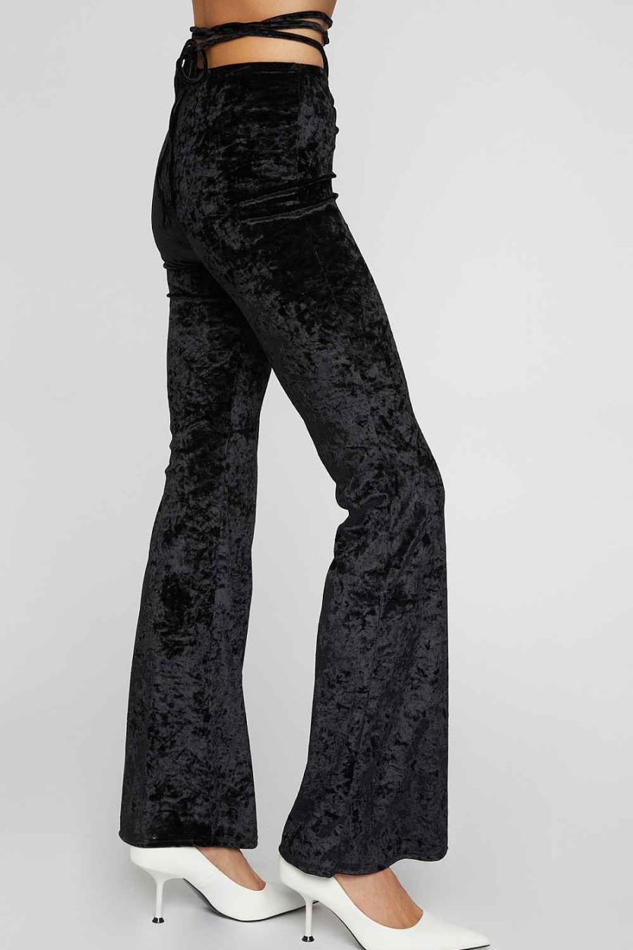 Women Sans Souci Pants | Velvet Flared Tie Pants Black