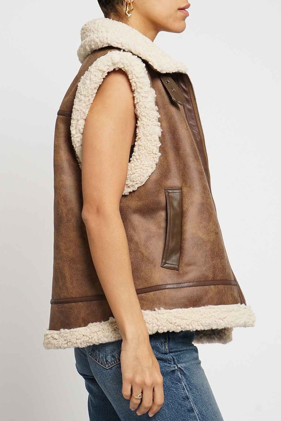 Women Sans Souci Vests | Oversized Faux Shearling Vest Brown