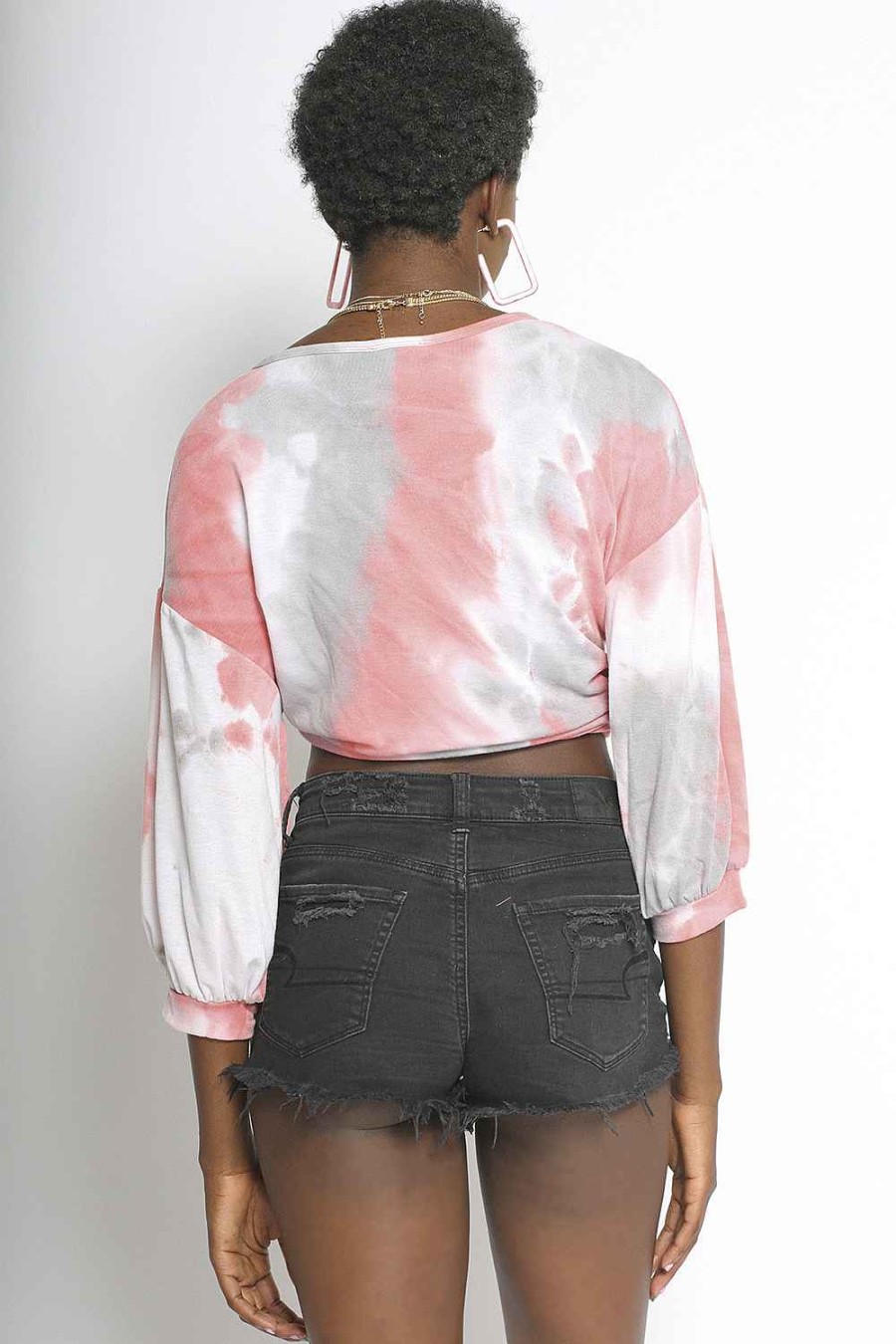 Women Sans Souci Long Sleeve Tops | Tie Dye Sweatshirt Coral Grey