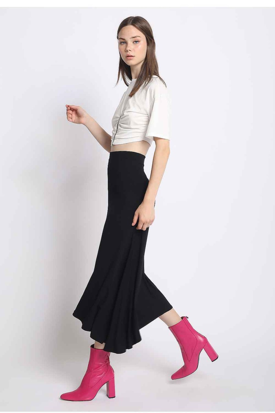 Women Sans Souci Skirts | Front Slit Midi Skirt Black