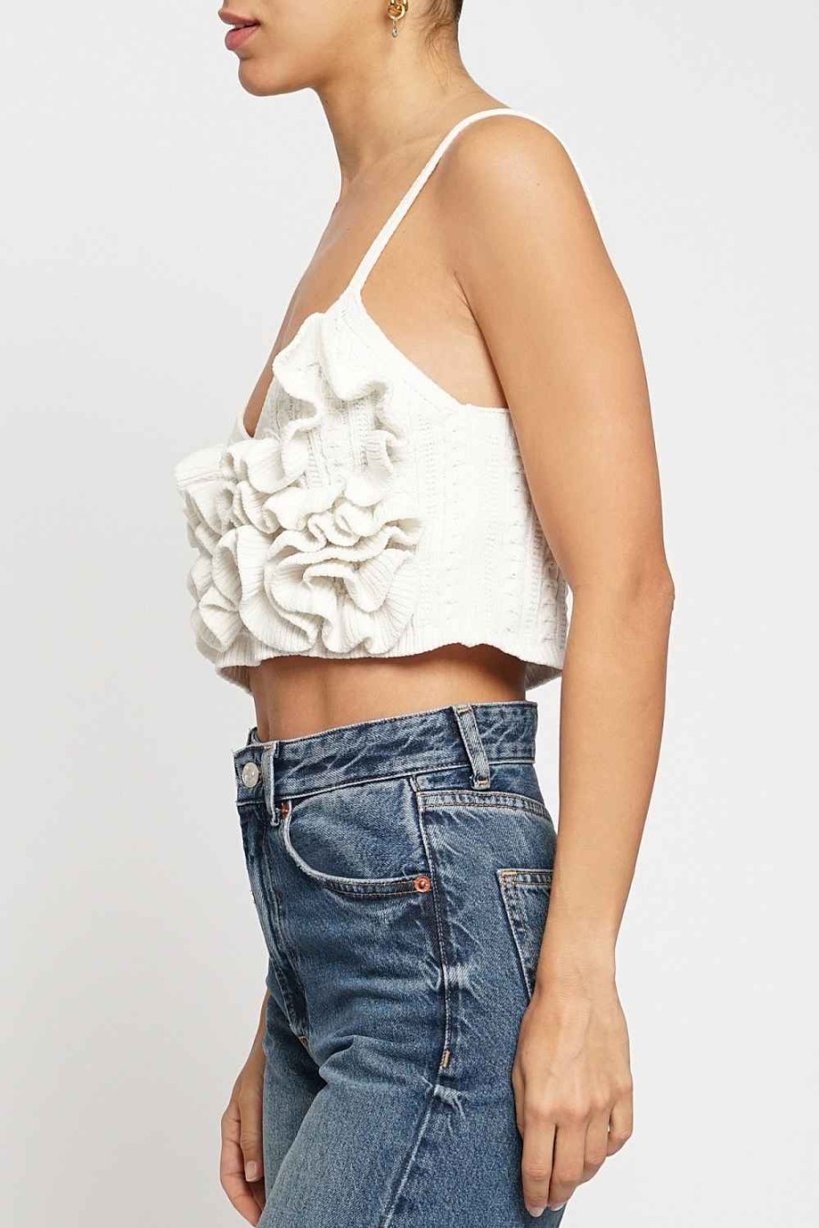 Women Sans Souci Sleeveless Tops | Chenille Ruffle Cropped Cami