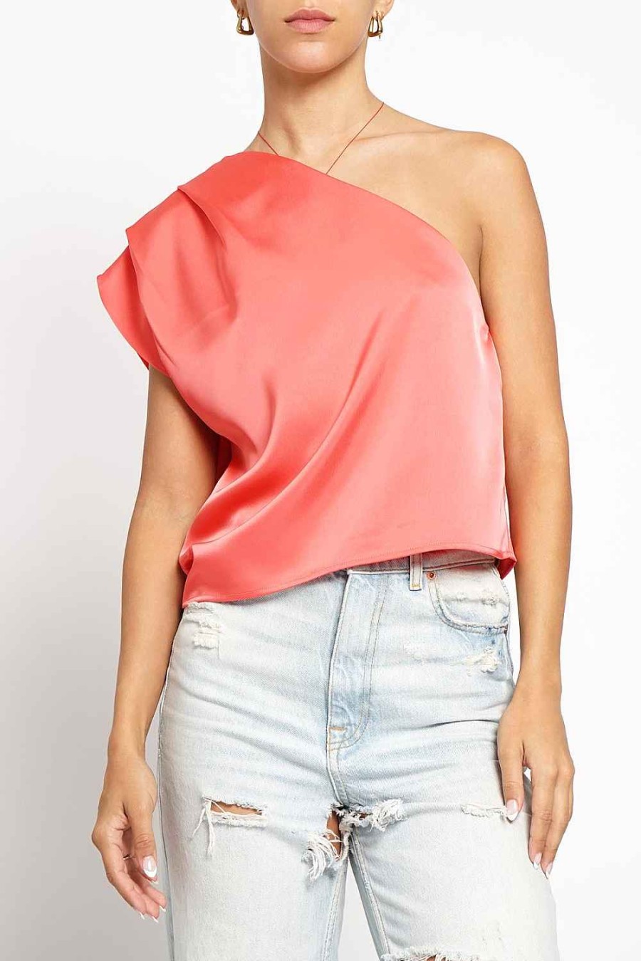 Women Sans Souci Sleeveless Tops | Pleated One Shoulder Satin Top