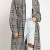 Women Sans Souci Coats | Plaid Long Coat Black Grey