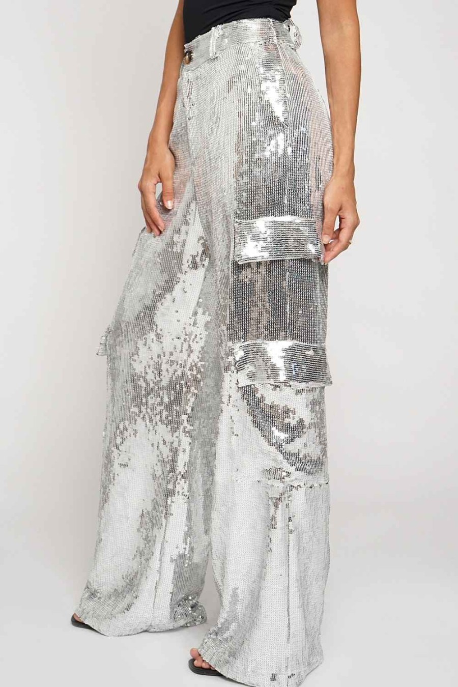 Women Sans Souci Pants | Sequin Cargo Pants Silver