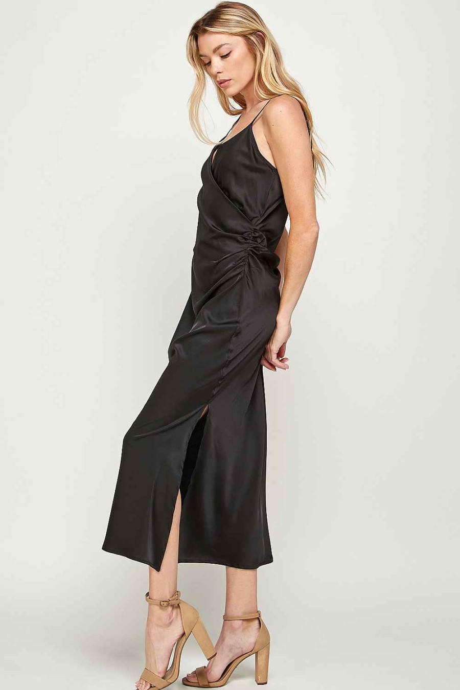 Women Sans Souci Midi Dresses | Ruched Wrap Satin Midi Dress