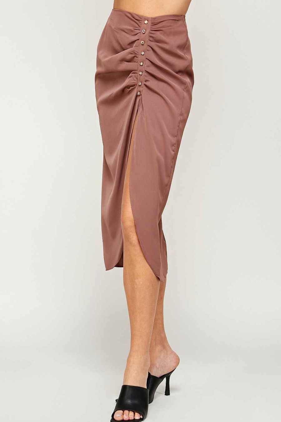 Women Sans Souci Skirts | Shirred Front Slit Midi Skirt