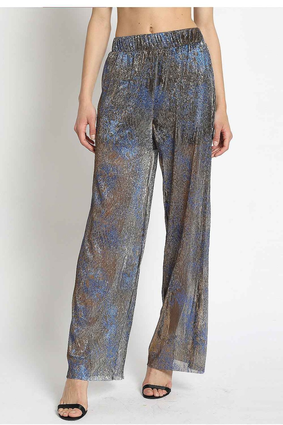 Women Sans Souci Pants | Metallic Wide Leg Pants Gold Blue