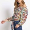 Women Sans Souci Long Sleeve Tops | Floral Tie Front Off Shoulder Top Ivory Multi