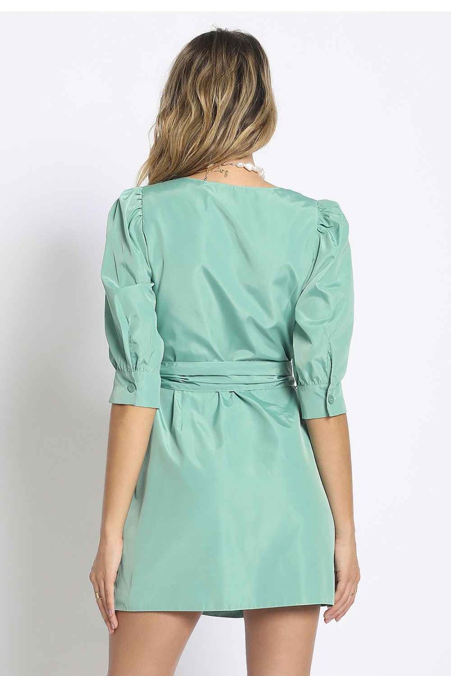 Women Sans Souci Mini Dresses | Mini Belted Wrap Dress Sage