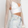 Women Sans Souci Crop Tops | Feather And Rhinestone Shrug