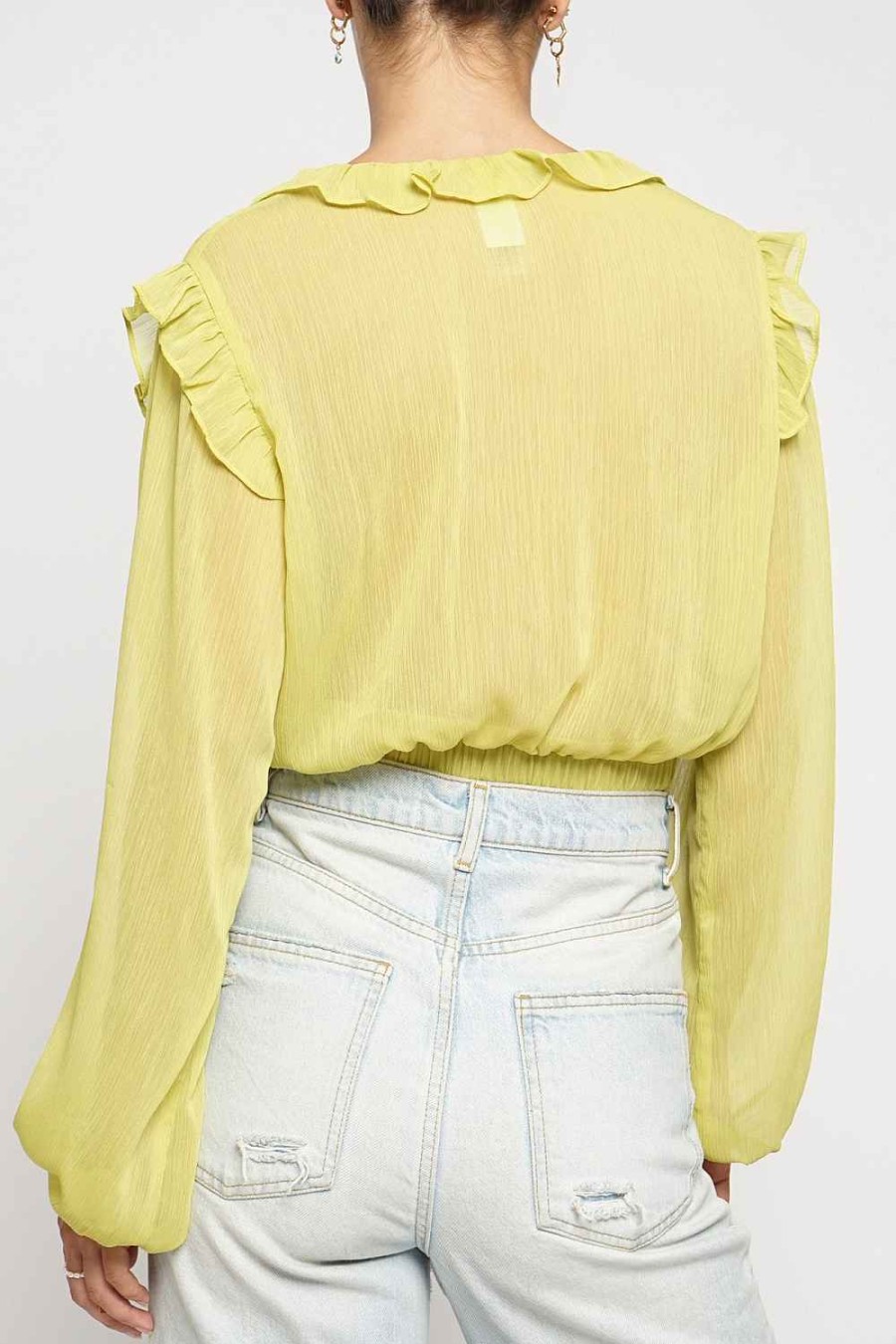 Women Sans Souci Crop Tops | Ruffle Wrap Long Sleeve Crop Blouse