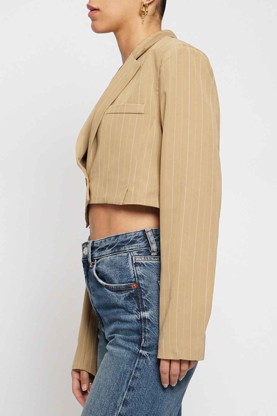 Women Sans Souci Jackets | Pinstripe Cropped Jacket