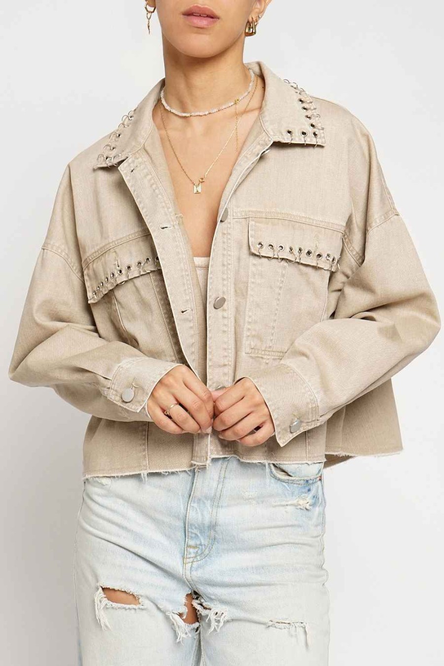 Women Sans Souci Jackets | Denim Metal Grommet Jacket