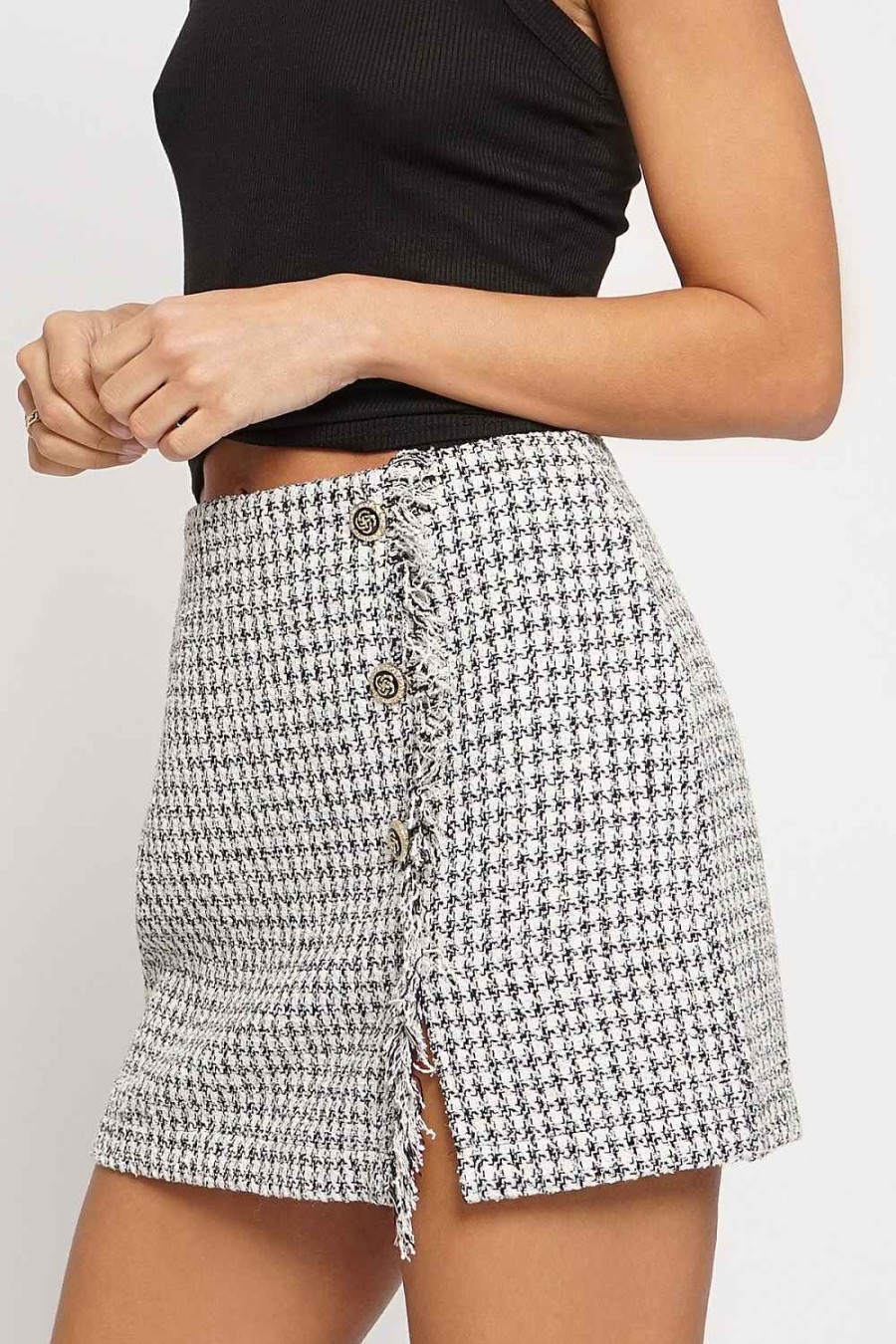 Women Sans Souci Skirts | Frayed Houndstooth Mini Skirt