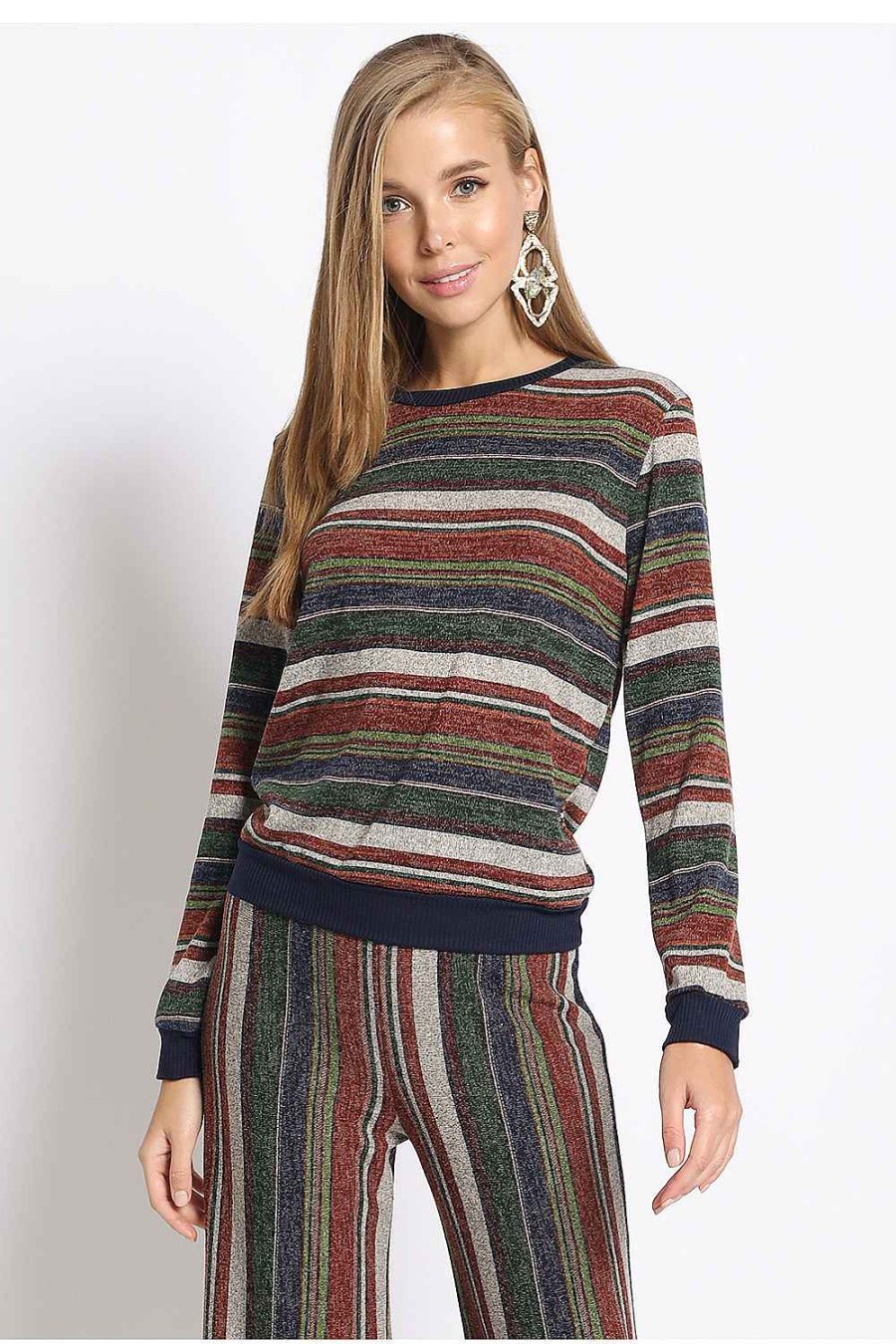 Women Sans Souci Hoodies & Pullovers | Dark Stripe Long Sleeve Top Multi