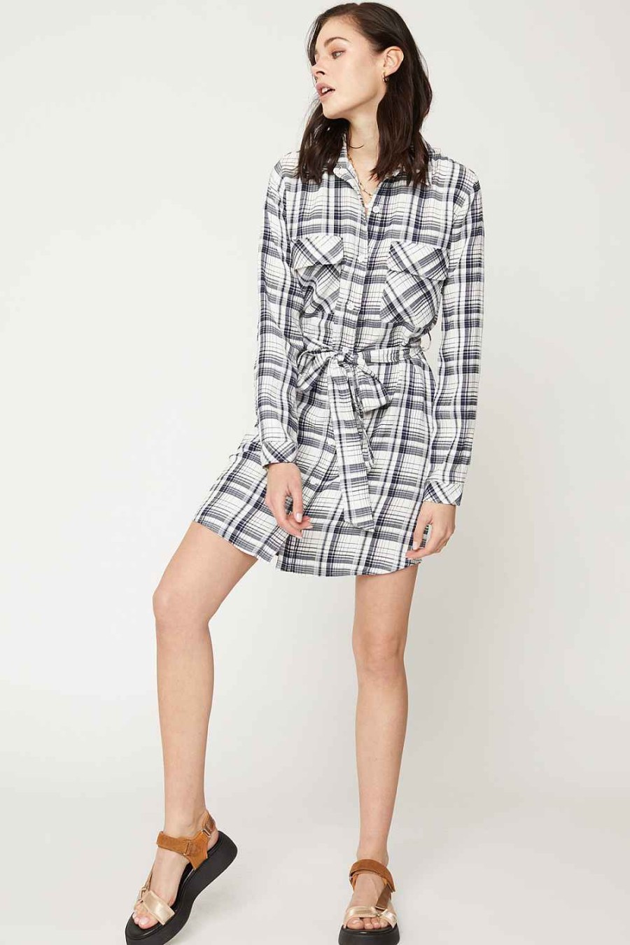 Women Sans Souci Midi Dresses | Belted Plaid Shirt Dress