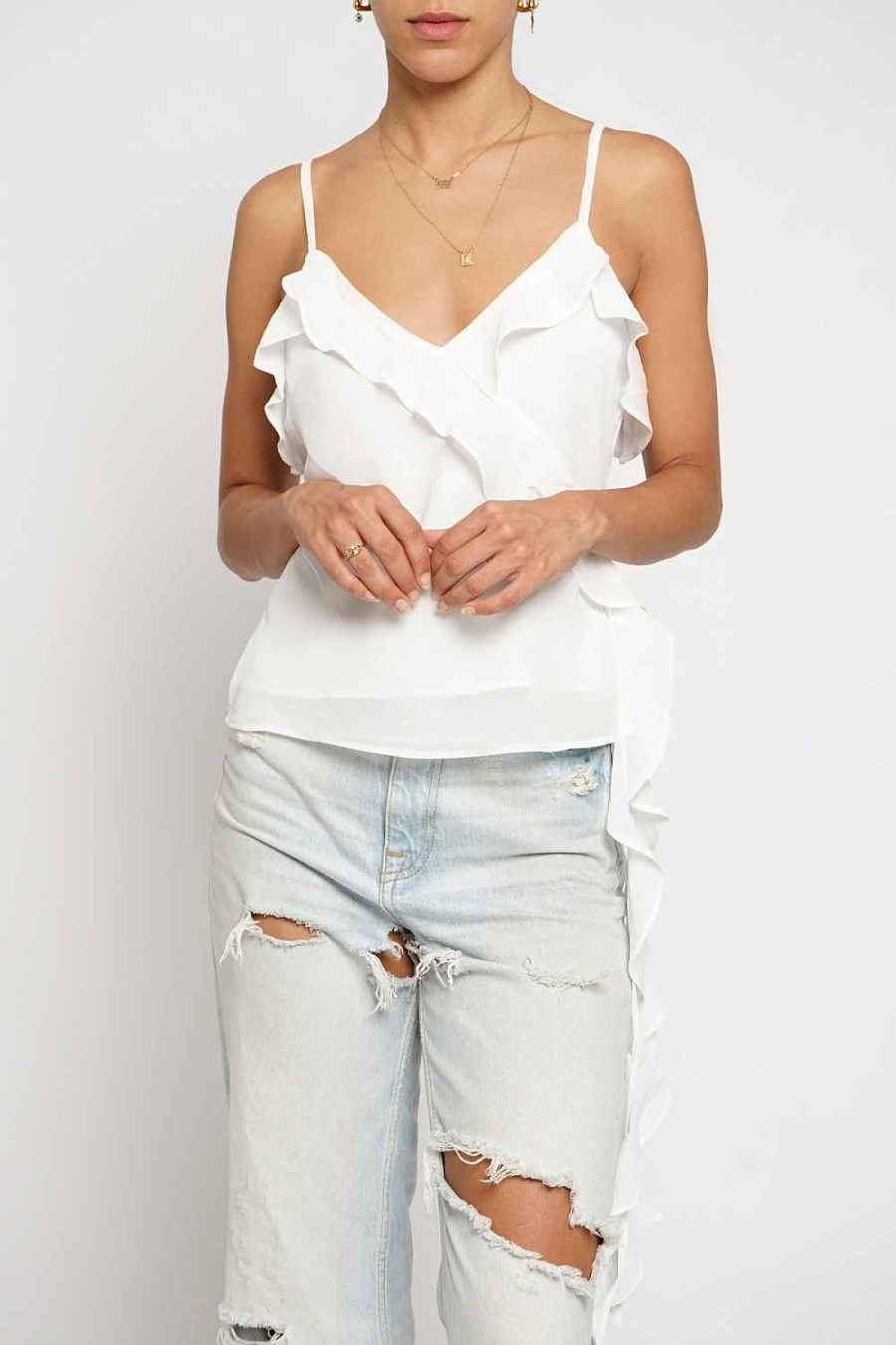 Women Sans Souci Sleeveless Tops | Double Georgette Ruffled Cami