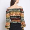 Women Sans Souci Off Shoulder Tops | Off Shoulder Peasant Top Green Multi