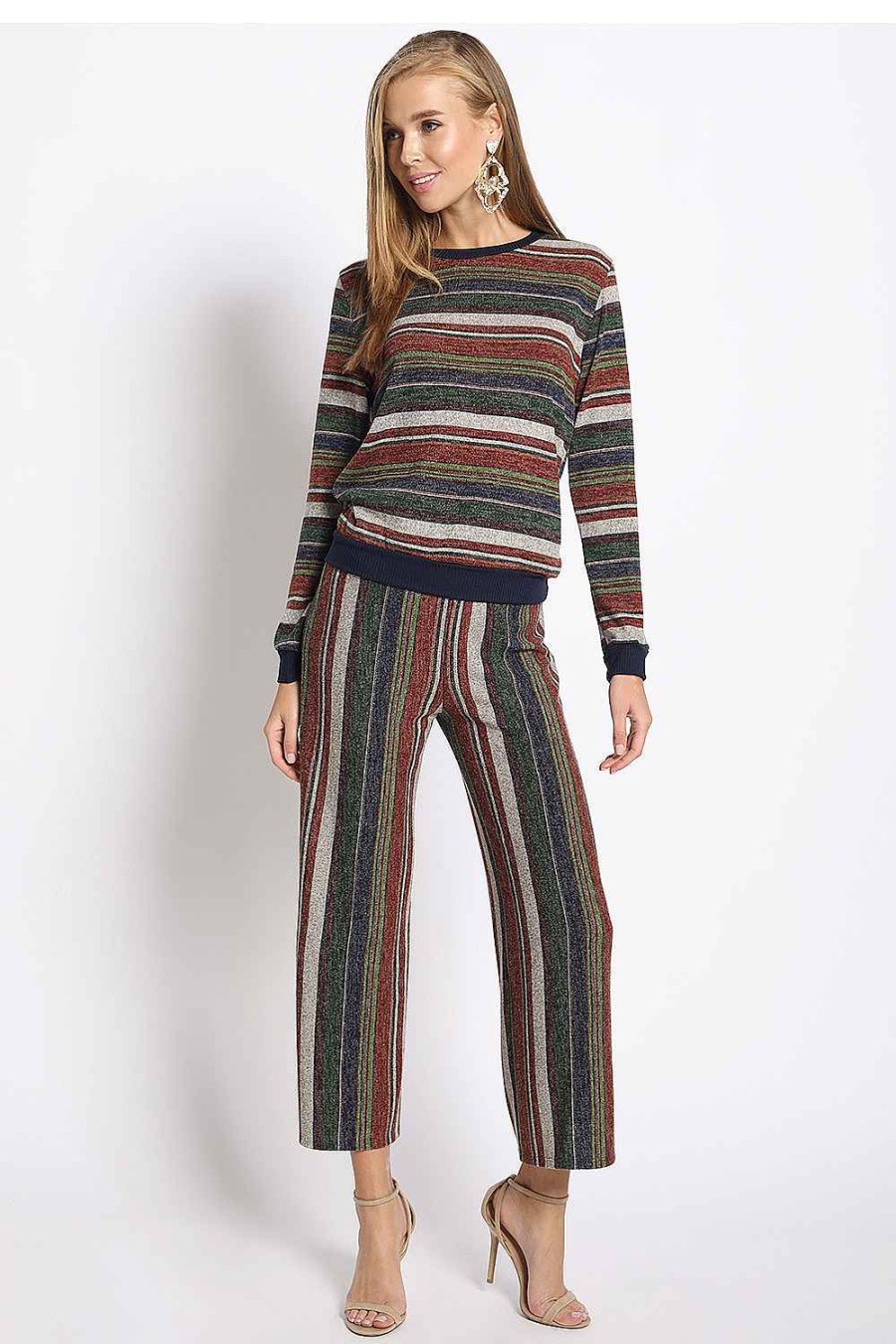 Women Sans Souci Hoodies & Pullovers | Dark Stripe Long Sleeve Top Multi