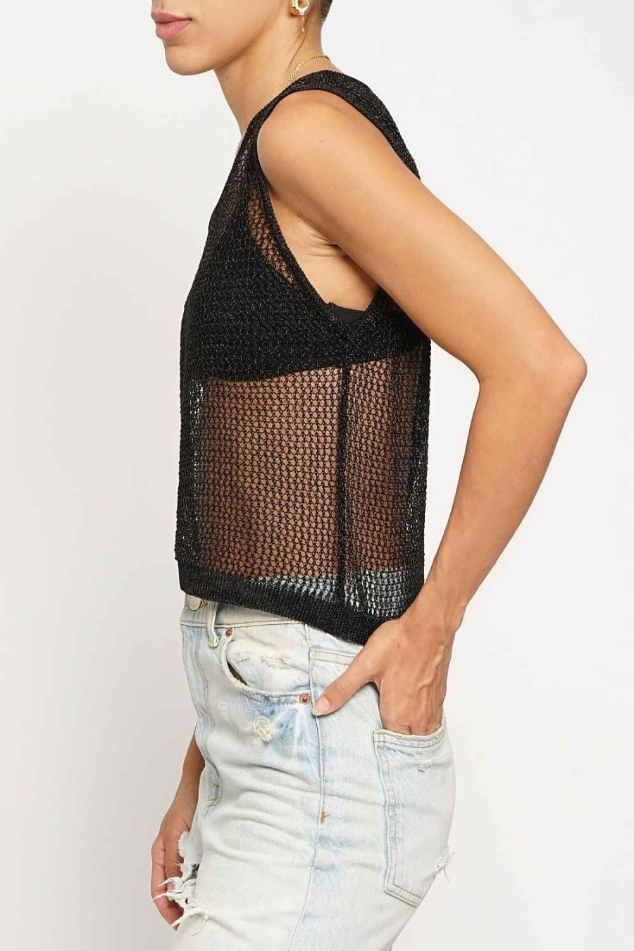 Women Sans Souci Sleeveless Tops | Metallic Knit Tank Top