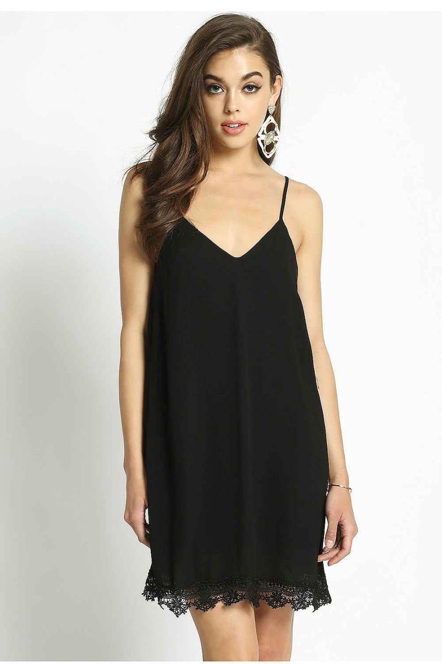 Women Sans Souci Mini Dresses | Lined Slip Dress W/Lace Trim