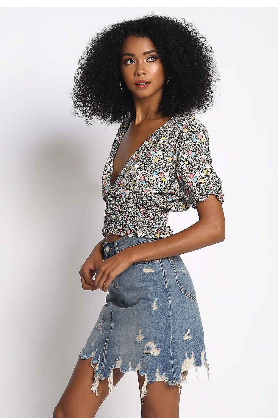 Women Sans Souci Crop Tops | Floral Print Surplice Top