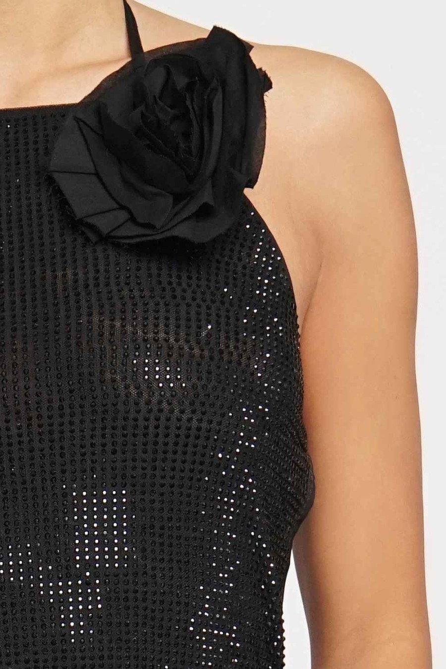 Women Sans Souci Sleeveless Tops | Rhinestone Mesh Halter Top