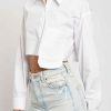 Women Sans Souci Long Sleeve Tops | Offset Pocket Crop Button Down Shirt