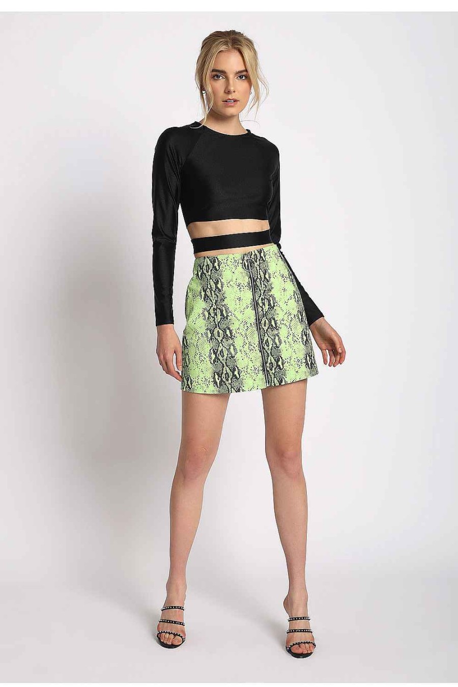 Women Sans Souci Skirts | Reptile Print A-Line Skirt Neon Lime