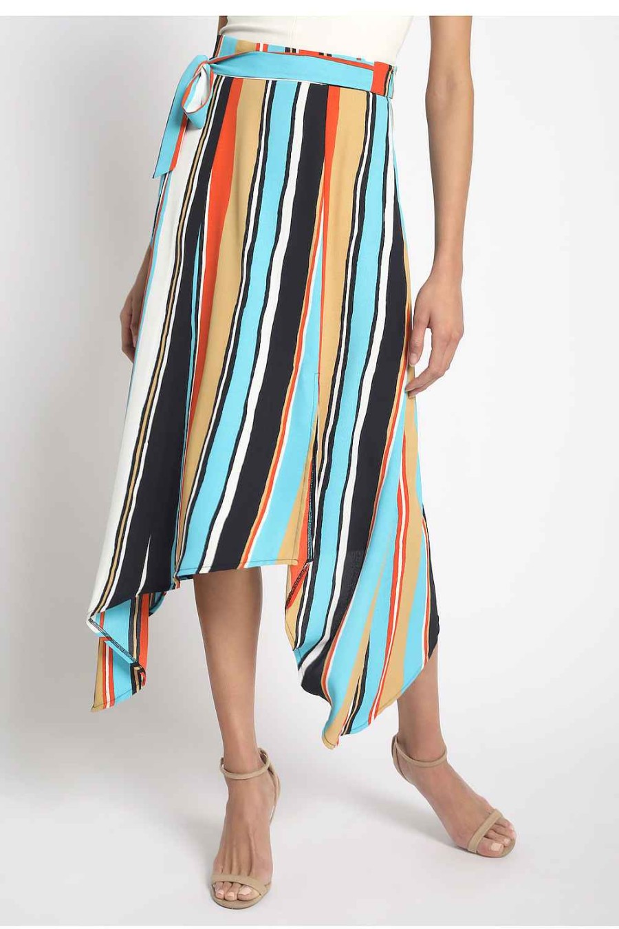 Women Sans Souci Skirts | Asymmetrical Striped Midi Skirt Aqua Orange