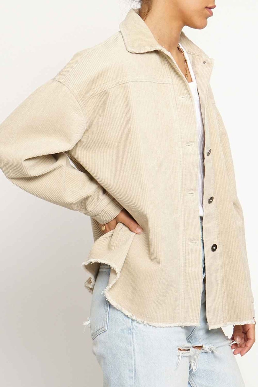 Women Sans Souci Jackets | Corduroy Frayed Shacket